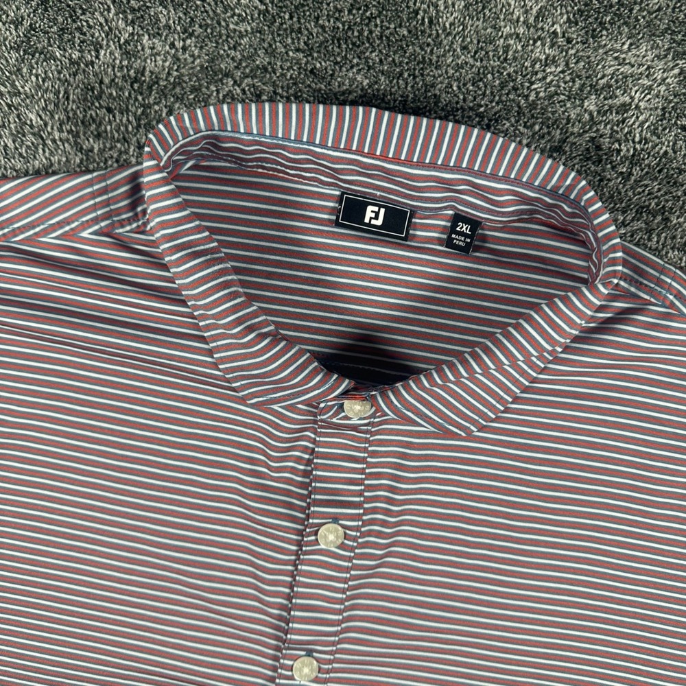 FootJoy Polo Shirt Mens 2XL Striped Red White Blue Stretch Performance Golf FJ